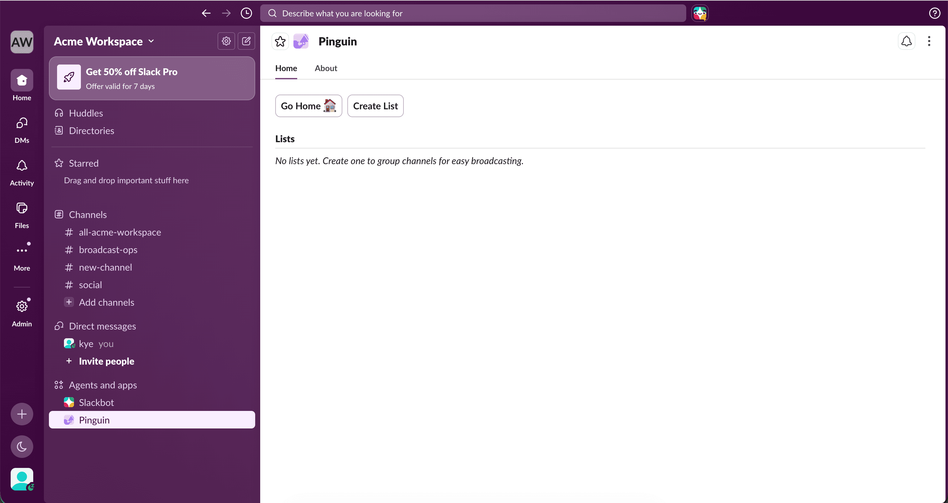 Audience Lists page with Create List button