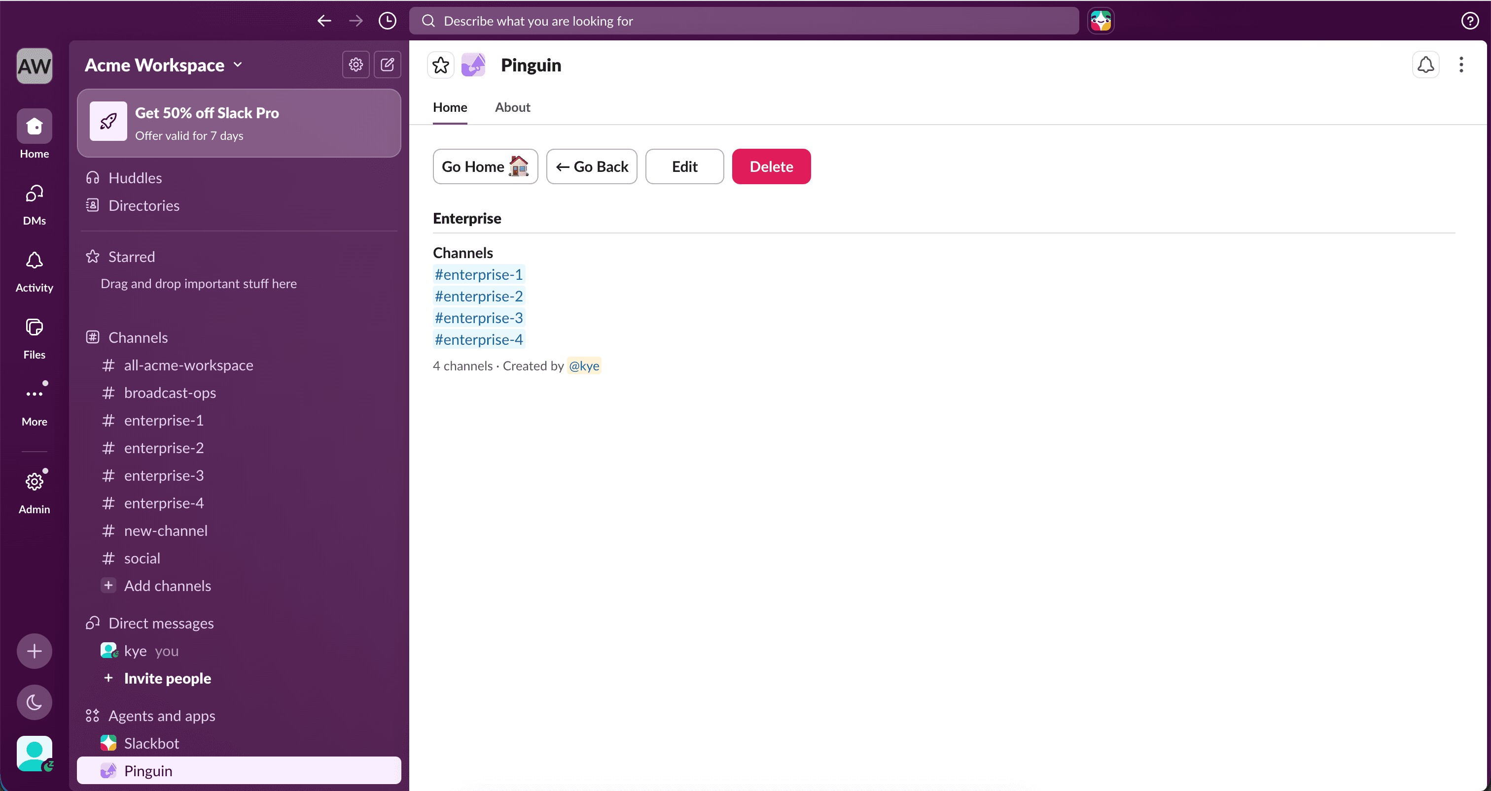 Audience list detail with options to edit channels or delete the list
